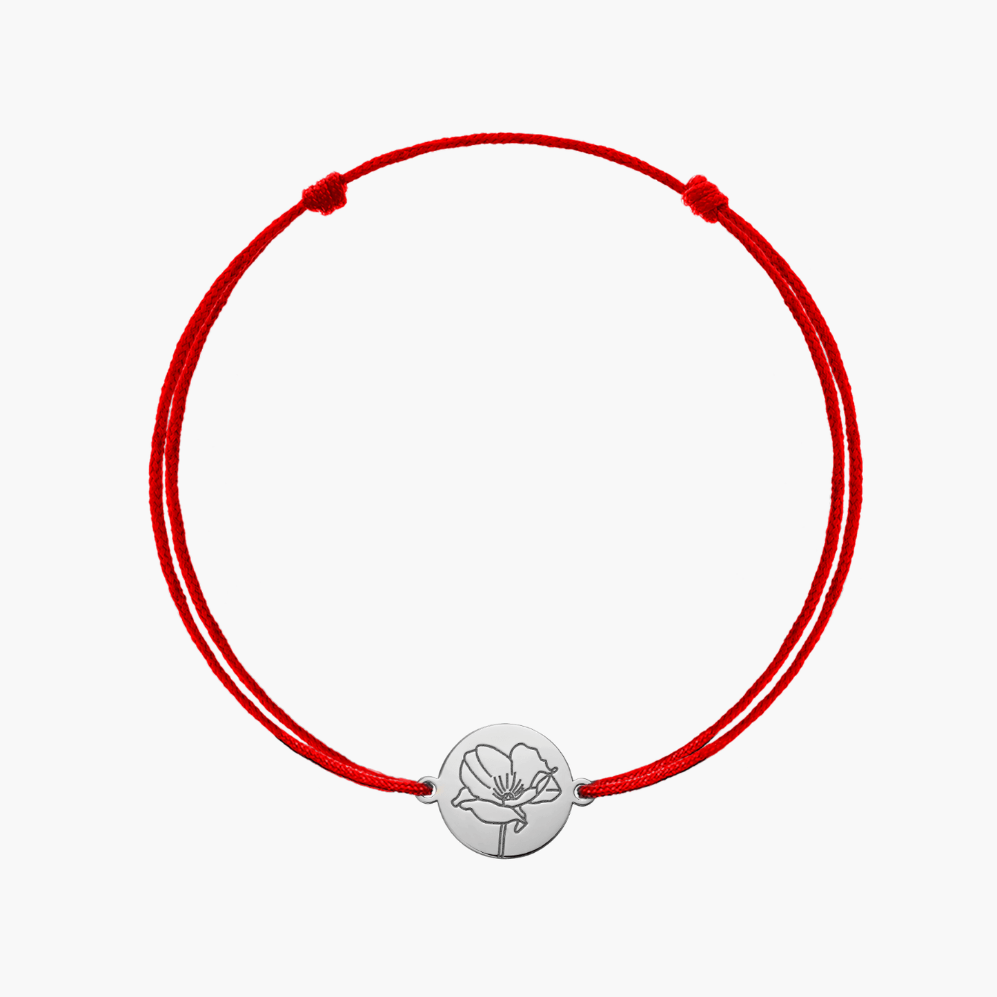 Fleur de Naissance - Bracelet cordon en or blanc Coquelicot d'Août