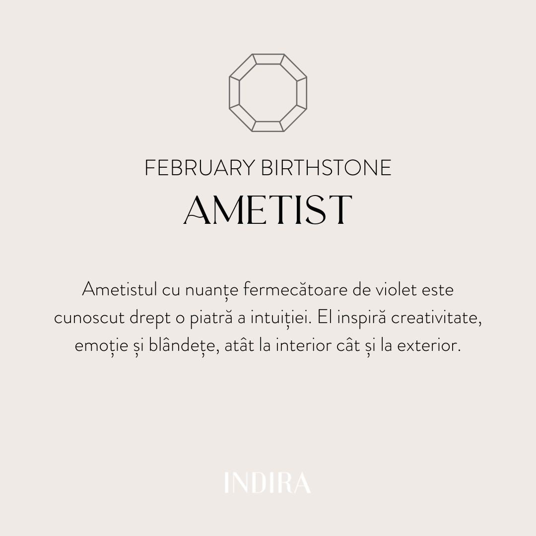 Brățară șnur din argint Birthstone Golden February - Ametist - Indira