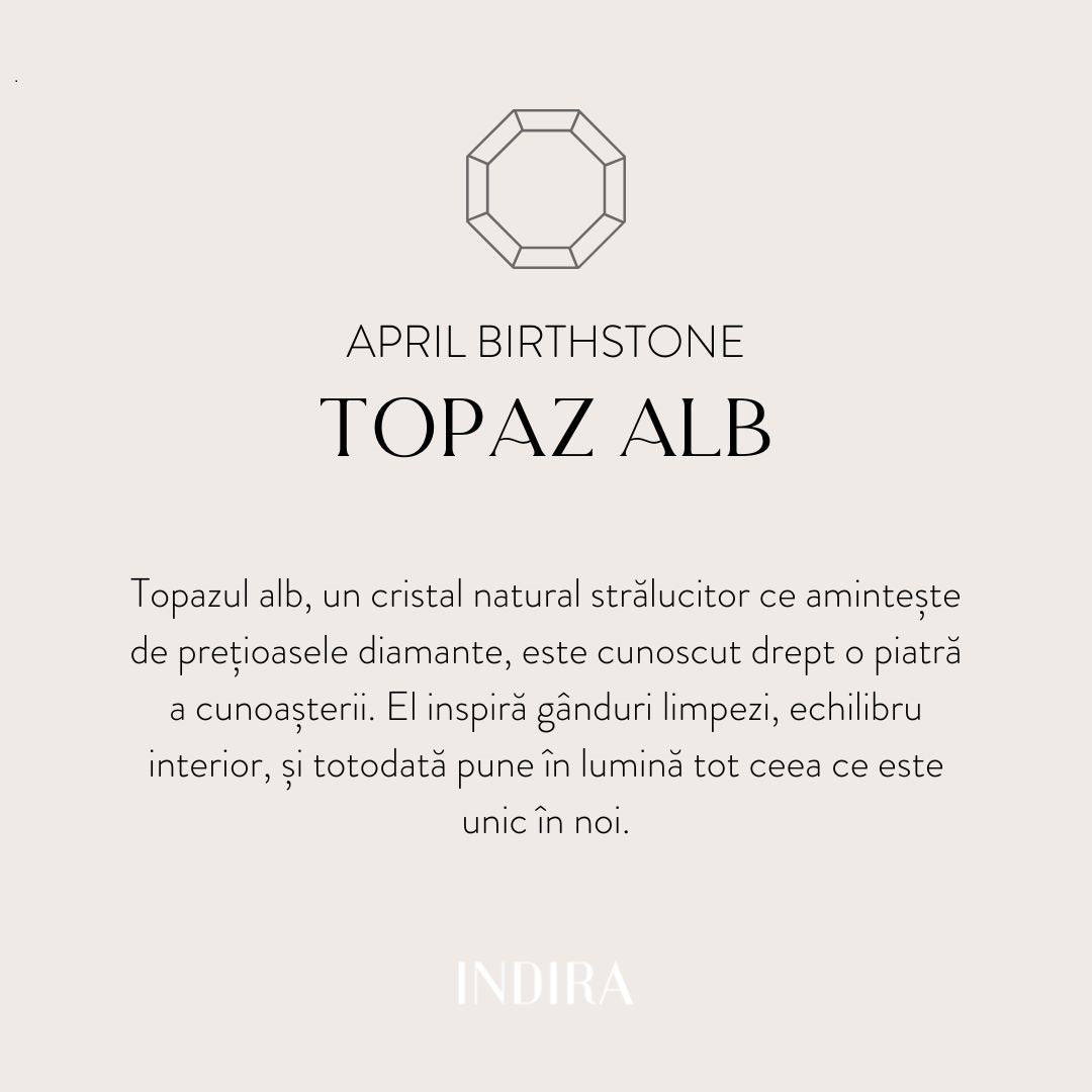 Brățară șnur din argint Birthstone Golden April - Topaz Alb - Indira